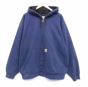XL★古着 カーハート 長袖 フルジップ スウェット パーカー メンズ 紺 内側メッシュ【spe】 25dec29