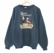 XL★古着 長袖 スウェット メンズ 90年代 90s キジ Ducks Unlimited クルーネック USA製 濃緑【spe】 26jan15