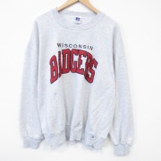 XL★古着 ラッセル 長袖 スウェット メンズ 90年代 90s BADGERS クルーネック USA製 薄グレー 霜降り【spe】 26jan31