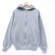 L★古着 ジャージーズ 長袖 フルジップ スウェット パーカー メンズ 90年代 90s 無地 USA製 薄グレー 霜降り【spe】 26feb02