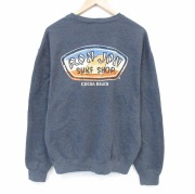 L★古着 ロンジョン 長袖 スウェット メンズ サーフショップ クルーネック 濃グレー 霜降り【spe】 26feb14