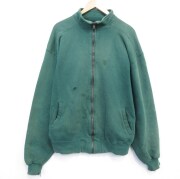L★古着 エルエルビーン ラッセル 長袖 フルジップ スウェット メンズ 90年代 90s 無地 ボロ クルーネック USA製 緑【spe】 26feb18