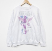 L★古着 長袖 ロック バンド スウェット メンズ ニルバーナ ニルヴァーナ インユーテロ クルーネック 白【spe】 26feb20