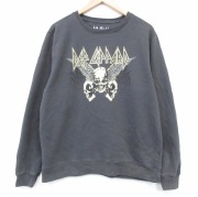 L★古着 長袖 ロック バンド スウェット メンズ デフレパード クルーネック 濃グレー【spe】 26feb24
