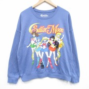 L★古着 長袖 スウェット メンズ アニメ セーラームーン クルーネック 薄紺【spe】 26feb24