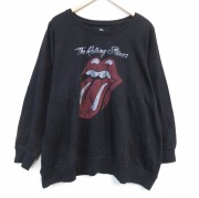XL★古着 長袖 ロック バンド スウェット メンズ ローリングストーンズ 大きいサイズ ラグラン クルーネック 黒【spe】 26feb21