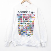 L★古着 ジャージーズ 長袖 スウェット メンズ 80年代 80s 国旗 クルーネック USA製 白【spe】 26feb21