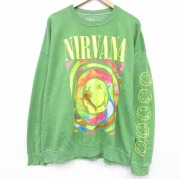 XL★古着 長袖 ロック バンド スウェット メンズ ニルバーナ ニルヴァーナ 大きいサイズ クルーネック 薄緑【spe】 26feb24