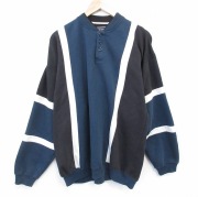 XL★古着 長袖 スウェット メンズ 90年代 90s マルチカラー ヘンリーネック 濃緑他【spe】 26feb27