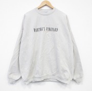 XL★古着 長袖 スウェット メンズ 90年代 90s MARTHAS 刺繍 大きいサイズ コットン クルーネック USA製 ベージュ【spe】 26jun18