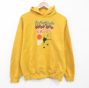 M★古着 長袖 ロック バンド スウェット パーカー メンズ AC/DC 黄【spe】 26mar02