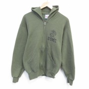 M★古着 長袖 フルジップ スウェット パーカー メンズ 00年代 00s ミリタリー USMC 薄緑【spe】 26mar02