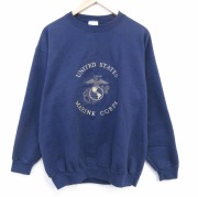 XL★古着 長袖 スウェット メンズ 00年代 00s ミリタリー USMC  刺繍 クルーネック 紺【spe】 26mar02