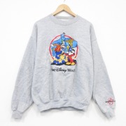 XL★古着 長袖 スウェット メンズ 90年代 90s ディズニー ミッキー アラジン 刺繍 クルーネック グレー 霜降り【spe】 26mar04