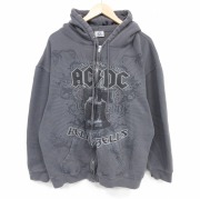 XL★古着 リキッドブルー 長袖 ロック バンド フルジップ スウェット パーカー メンズ AC/DC 大きいサイズ 濃グレー【spe】 26mar02