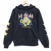 M★古着 長袖 ロック バンド スウェット パーカー メンズ デフレパード クルーネック 黒【spe】 26mar07