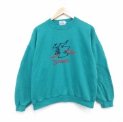 XL★古着 長袖 スウェット メンズ 90年代 90s スコットランド 刺繍 コットン クルーネック イギリス製 緑【spe】 26mar13