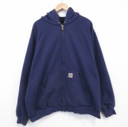 XL★古着 カーハート 長袖 フルジップ スウェット パーカー メンズ 大きいサイズ 紺 内側メッシュ【spe】 26mar13