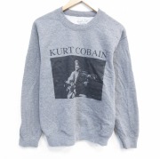 S★古着 長袖 ロック バンド  スウェット メンズ カートコバーン クルーネック 濃グレー 霜降り【spe】 26mar14
