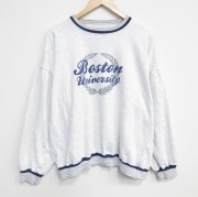 XL★古着 長袖 スウェット メンズ 大きいサイズ 90年代 90s ボストン クルーネック 薄グレー 霜降り【spe】 26mar14