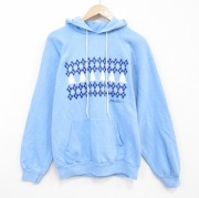 M★古着 ヘインズ 長袖 スウェット パーカー メンズ 80年代 80s アーガイル ラグラン USA製 水色【spe】 26mar17