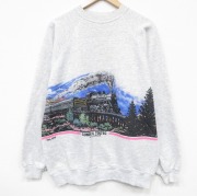 XL★古着 ヘインズ 長袖 スウェット メンズ 90年代 90s 汽車 ラグラン クルーネック 薄グレー他 霜降り【spe】 26mar25