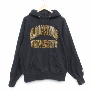 XL★古着 長袖 スウェット パーカー メンズ 90年代 90s BLOOM カレッジ リバースタイプ 大きいサイズ USA製 黒【spe】 26apr01