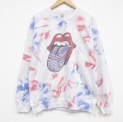 L★古着 長袖 ロック バンド スウェット メンズ ローリングストーンズ クルーネック 白他 タイダイ【spe】 26apr04