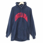 XL★古着 STEVE&amp;BARRYS 長袖 スウェット パーカー メンズ インディアナ 刺繍 リバースタイプ 大きいサイズ 紺【spe】 26apr06