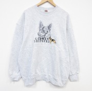 XL★古着 フルーツオブザルーム 長袖 スウェット メンズ 00年代 00s シェパード 刺繍 デッド 大きいサイズ クルーネック 薄グレー 霜降り【spe】 26apr06