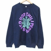 L★古着 長袖 ロック バンド スウェット メンズ レッドホットチリペッパーズ レッチリ クルーネック 紺【spe】 26apr06