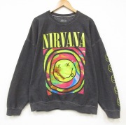 XL★古着 長袖 ロック バンド スウェット メンズ ニルバーナ ニルヴァーナ 大きいサイズ クルーネック 濃グレー 霜降り【spe】 26apr06