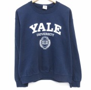 M★古着 長袖 スウェット メンズ 00年代 00s イェール YALE カレッジ クルーネック 薄紺【spe】 26apr21