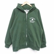 XL★古着 キャンバー 長袖 フルジップ スウェット パーカー メンズ 80年代 80s Maintenance 大きいサイズ ラグラン USA製 緑 内側サーマル【spe】 26apr13