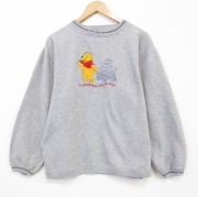 M★古着 長袖 スウェット メンズ 00年代 00s ディズニー くまのプーさん 刺繍 クルーネック グレー 霜降り【spe】 26apr16