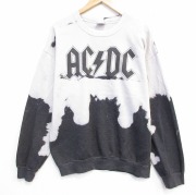XL★古着 長袖 ロック バンド スウェット メンズ AC/DC クルーネック 濃グレー ブリーチ加工【spe】 26apr16