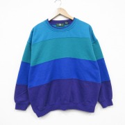 XL★古着 長袖 スウェット メンズ 90年代 90s マルチカラー クルーネック 緑他【spe】 26apr18