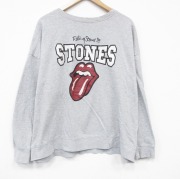 XL★古着 長袖 ロック バンド スウェット メンズ ローリングストーンズ クルーネック 薄グレー 霜降り【spe】 26apr22