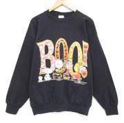 L★古着 TULTEX 長袖 スウェット メンズ 90年代 90s スヌーピー チャーリーブラウン クルーネック 黒【spe】 26apr23