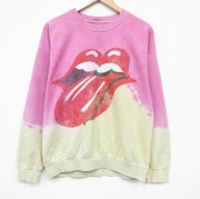L★古着 長袖 ロック バンド スウェット メンズ ローリングストーンズ クルーネック 薄ピンク他【spe】 26apr20