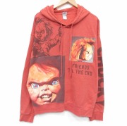 XL★古着 長袖 スウェット パーカー メンズ ホラー映画 チャイルドプレイ大きいサイズ 赤【spe】 26apr20