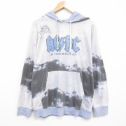 XL★古着 長袖 ロック バンド トップス パーカー メンズ AC/DC 薄紺 タイダイ【spe】 26apr27