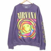 XL★古着 長袖 ロック バンド スウェット メンズ ニルバーナ ニルヴァーナ  大きいサイズ クルーネック 紫 霜降り【spe】 26apr27