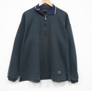 XL★古着 ラッセル 長袖 ハーフジップ スウェット メンズ 90年代 90s 無地 USA製 濃緑【spe】 26apr28