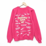 L★古着 ヘインズ 長袖 スウェット メンズ 90年代 90s POSITIVELY ラグラン クルーネック USA製 濃ピンク【spe】 26may01