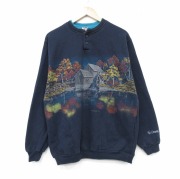 L★古着 ART UNLIMITED 長袖 スウェット メンズ 90年代 90s 水車小屋 クルーネック USA製 紺【spe】 26may01