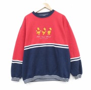 XL★古着 長袖 スウェット メンズ 00年代 00s ディズニー くまのプーさん 刺繍 クルーネック レッド【spe】 26may14