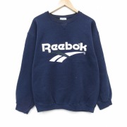 L★古着 リーボック長袖 スウェット メンズ 90年代 90s ビッグロゴ クルーネック USA製 ネイビー【spe】 26may14