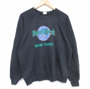 L★古着 長袖 スウェット メンズ 90年代 90s ハードロックカフェ ラグラン クルーネック USA製 ブラック【spe】 26may15