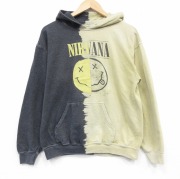 M★古着 長袖 ロック バンド スウェット パーカー メンズ ニルバーナ ニルヴァーナ 黄【spe】 26may22